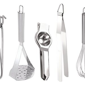 NewQ Combo of Stainless Steel Kitchen Tool Set - 5 Tools, Silver