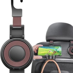 BHAJANSHREE Universal Car Seat Headrest Hooks – 2-in-1 Foldable Leather Organizer with Water Bottle Holder & Phone Stand | Heavy-Duty Hooks for Bags, Umbrellas, Clothes & Car Travel (Brown)