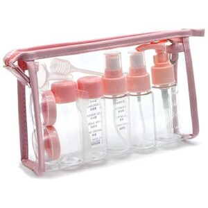 Cannagenix Pvc Travel Bottles Set & Containers, Toiletry Bag, Refillable Small Mini Empty Plastic Pump/Spray/Squeeze Bottles For Travel Toiletries With Storage Bag (Pink, Width: 16 Cm)
