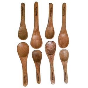 Premium 8 Piece Neem Wood Spoon Combo | Wooden teaspoons - Set of 4 (5 inches) and Wooden Masala Spoons - Set of 4 (4 inches) | Spices Spoon for Kitchen | for Small Containers | Masala Dabba