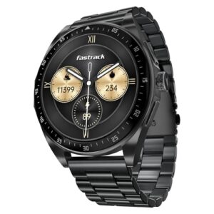 Fastrack Radiant FX1 1.43" AMOLED Metal Smart Watch with Functional Crown, BT Calling, AOD, 100+ Sports Modes, Health Tracking, IP68 Water Resistance – Smartwatch for Men & Women (Black)