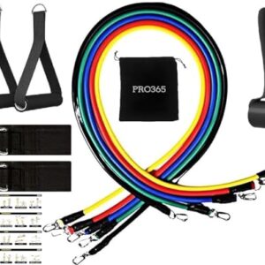 PRO365 11 in 1 Resistance Band Kit for Home Exercises, Stretching, Toning Tube Kit with Foam Handles, Door Anchor (Ankle Strap, Carrying Bag, Exercise Manual Included)