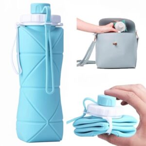 hetraj creation Folding Silicone Water Bottle Sports Water Bottle Outdoor Travel Portable Water Cup Running Riding Camping Hiking Kettle - 600 Ml