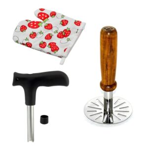 Oblivion Combo of Steel Potato Masher, Multicoloured Oven and Pot Holder & Coconut Opener Tool – Durable Stainless Steel Utensils for Effortless Cooking, Baking and Fruit Preparation at Home