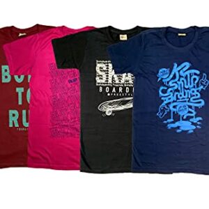 Printed T Shirt for Men Combo of Four Colours | Round Neck (Maroon, Pink, Blue, Black)