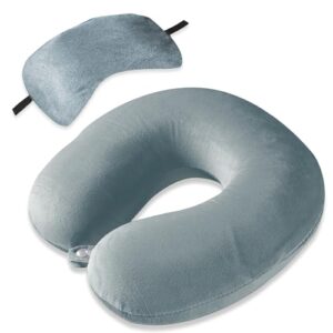 Heart Home 2 in 1 Combo Microfiber Travel Neck Pillow for Men & Women with Eye Mask | U-Shaped Neckrest for Travelling | Neck Pillow for Flight Travel, Car & Train | Grey