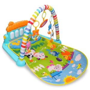BUMTUM Baby Play Mat | Baby Piano Play Mat Gym & Fitness Rack with Hanging Rattles Keyboard Set with Music Mode | Farm Print