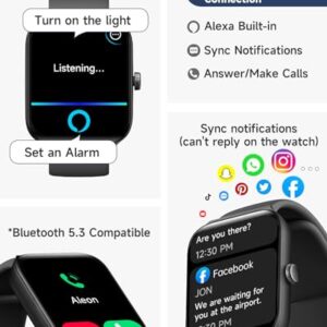 TOOBUR Smart Watch for Men Women Alexa Built-in, 1.95" Fitness Tracker with Answer/Make Calls, IP68 Waterproof/Heart Rate/Sleep Tracker/100 Sports, Fitness Watch Compatible Android iOS