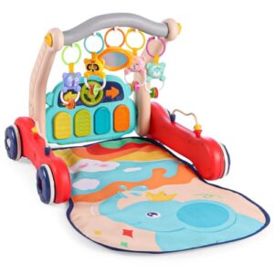 Play Nation Premium 2 in 1 Musical Baby Play Gym With Convertible Push Walker,Piano, Hanging Rattles,Lights & Music,Activity Play Mat Carpet for Kids & Toddlers,Toys for Newborns 0+ Months, Multicolor