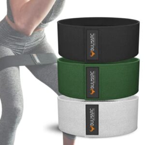 BULMARC Fabric Resistance Band Anti-Slip Hip Exercise Workout Band for Men Women With Fitness Guide - Toning Booty, Glutes, Thighs, Legs, Abs at Home Outdoors (Set of Grey, Green, Black)