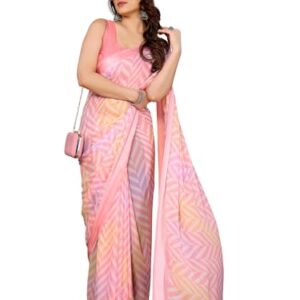 RAJESHWAR FASHION WITH RF Women's Chevron Digital Print Silk Saree With Woven Zari Border & Blouse Piece_Baby Pink