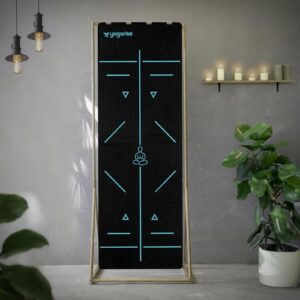 Yogarise 8mm Perfumed TPE Yoga Mat with Alignment Lines and Carry Bag for Men & Women, Non-Slip Texture, Extra Wide & Thick TPE Exercise Mat For Home, Pilates, Gym & Fitness (Black & Blue)