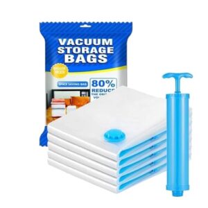 5 Pack Smart Saver Vacuum Bags for Travel, Space Saver Bags Vaccine Sealed Compression Airtight Reusable Packing Ziplock Bag with Travelling Hand Pump (1 Large/2 Medium/2 Small)