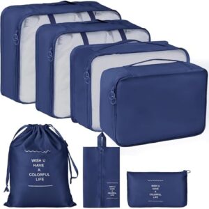 7-Piece Travel Packing Cubes Set – Lightweight Luggage Organizers with Laundry & Toiletry Bag Clothes Organizer Bags for Suitcases, Backpacks & Carry-Ons Travel for Men & Women (colour may vary)