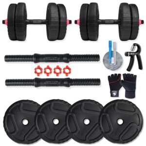 BULLAR Premium Adjustable Dumbbells Set 8 Kg to 30 Kg with Pair of Dumbbell Rods and PVC Weight Plates with Premium gym accessories (8Kg Dumbell With Acc)