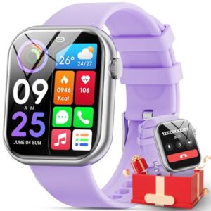 Mingdaln 2025 New 1.85-inch Men Women's Smartwatch with Answer/Make Calls/100 Sports Modes/Message Reminder, IP67 Waterproof Fitness Tracker Compatible with Android iPhone Devices（Purple）