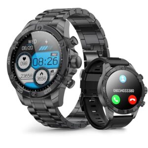 Smartwatch for Men 1.53-Inch Luxury Business Sports & Fitness Men's Watch, IP67 Water Resistant, 440mAh Extended Standby, Multi-Sport Mode and Monitor, Supports IOS 8.0 and Android 4.4 (Steel Black)