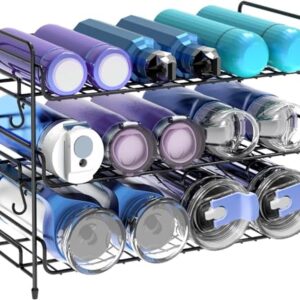 3-Tier Water Bottle Organizer for Cabinet, Tumbler Travel Cup Holder, Pantry Kitchen Stackable Storage Rack for Shaker, Baby Bottles, Wine, Can, Cup, Drying Rack