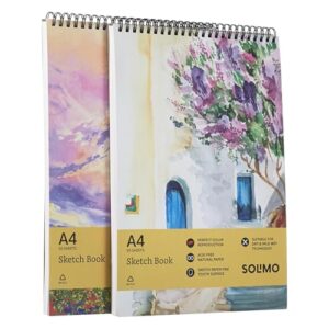 Amazon Brand - Solimo A4 Paper Sketchbooks, Spiral-Bound, Professional-Grade Sheets, Compatible with a Range of Art Material (Set of 2)