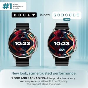 GOBOULT Newly Launched Crown R Pro Smart Watch 1.43''HD AMOLED, BT Calling, Working Crown, Zinc Alloy Frame, 600 Nits Brightness, AI Voice Assistant, SpO2 Monitoring, 120+ Sports Mode (Pure Black)