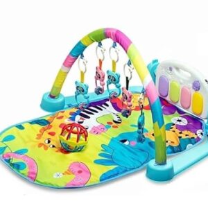 ADKD 6 in 1 Musical Baby Play Gym Piano Mat & Fitness Rack with Rattle Ball - Blue (Mat Design May Vary) |