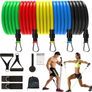 Fit Simplify Resistance Bands Set for Exercise, Stretching and Workout Toning Tube Kit with Foam Handles, Door Anchor, Ankle Strap and Long Carry Bag for Men, Women
