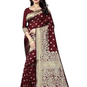RUPSHIKA Women Banarasi Jacquard Saree | Traditional Ethnic Silk Blend with Zari Woven Design | Elegant Indian Cultural Attire in Attractive MAROON Color