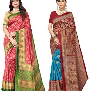 Yashika Women's Combo Art Silk Printed Saree With Blouse Piece Pack Of 2(ALIFA PINK-METRO RAMA)