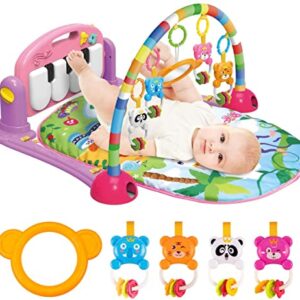 SHINETOY Baby Play Mat Gym & Fitness Rack with Hanging Rattles Lights & Musical Keyboard Mat Piano Multi-Function ABS High Grade Plastic, Pink