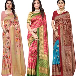 Yashika Women's Combo Art Silk Saree with Blouse Piece-Pack of 3(AIR Peach-ALIFA Pink-Metro RAMA) Multicolor-03