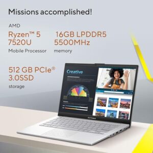 ASUS Vivobook Go 14, AMD Ryzen 5 7520U, 16GB RAM, 512GB SSD, FHD 14", Windows 11, Office Home 2024, Cool Silver, 1.38kg, E1404F04FA-NK5541WS, AMD Radeon iGPU, 42WHrs, M365 Basic (1Year)* Laptop