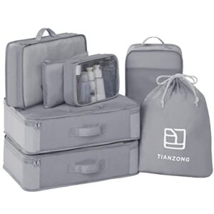 tianzong 7-piece Set Packing Cubes, Travel Bags for Luggage, Packing Organizers with Shoe Bag, Grey with a Toiletry Bag, 7 set