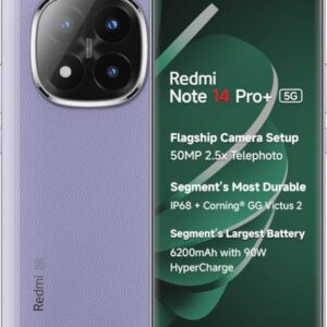 Redmi Note 14 Pro+ 5G (Phantom Purple, 8GB RAM+ 128GB Storage) | Snapdragon 7s Gen 3 Processor | AMOLED Display | Dual Nano-SIM | 6200mAh Battery