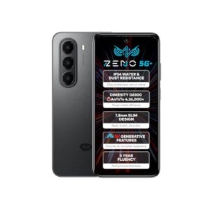 ZENO 5G AI Smartphone | 8GB RAM 128GB ROM | IP54 Rated for Dust & Water Resistance | D6300 5G Processor | 6.7" HD+ 120Hz Punch-Hole Display | 50MP Camera | 5-Year Fluency | Shadow Black