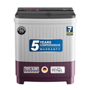 Bosch 8 kg 5 Star Semi-Automatic Top Loading Washing Machine (2025 Model, WJP802V0IN, 3 Wash Programs, Anti-Rust Body, 1300 RPM Spin Speed, Wine, 5 Years Comprehensive Warranty)