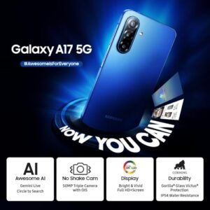 Samsung Galaxy A17 5G (Black, 8GB RAM, 128GB Storage) | with Travel Adapter | 50 MP No Shake Camera | Gemini Live | Circle to Search | Super AMOLED | Corning Gorilla Glass Victus | 7.5mm Sleek | AI