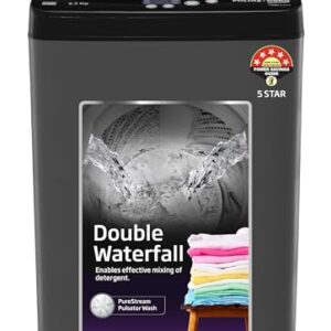 Voltas Beko, A Tata Product 6.5 Kg 5 Star Fully-Automatic Top Loading Washing Machine (WTL6504UEA/OBS2P10 Eco-Series,Dark Grey, Pulsator wash and Double waterfall technology)