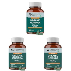 Carbamide Forte Organic Moringa Tablets with 1000mg Moringa Leaves Extract | Drumstick Leafs Powder Tablets for Immunity, Digestion & Energy | Drumstick Leaves Powder Tablets | 60 Veg Tablets