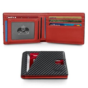 Zitahli Men's Slim RFID Blocking Leather Wallet - Premium Bifold Front Pocket Wallet with Gift Box,Leather Card Holder for Everyday Carry, carbon black and red, Casual