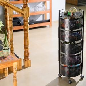 Rasvesh Iron Kitchen Trolley with Wheels, Kitchen Organizer Items and Storage Solutions for Round Kitchen Organizer and Kitchen Accessories Items (Black) (Round, 5 Layer)