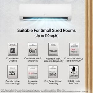 LG 1 Ton 5 Star DUAL Inverter Split AC (Copper, AI Convertible 6-in-1 with VIRAAT Mode, Faster Cooling & Energy Saving, 4 Way Swing, HD Filter with AntiVirus Protection, US-Q14YNZE, White)