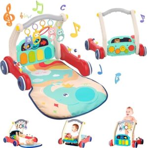 Goyal's 2 in 1 Musical Baby Play Gym with Convertible Walker| Push Walker with Play Piano, Lights, Rattles & Tummy Time Mat for Babies & Toddlers (Multicolour)