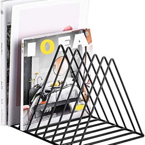 Amazon Brand - Umi 9 Slot Triangle Rack for Magazine Rack Stand, Newspaper Rack, File Racks, Holder Desktop Metal Book Rack Record Holder, Book Storage Organizers, Shelf Rack for Table Office - Black