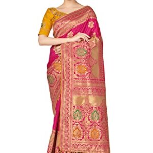 Monjolika Fashion Women's Woven Silk Saree With Blouse Piece (45560_Color_Rani Pink)