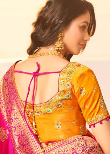 Monjolika Fashion Women's Woven Silk Saree With Blouse Piece (45560_Color_Rani Pink) - Image 5