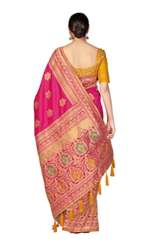 Monjolika Fashion Women's Woven Silk Saree With Blouse Piece (45560_Color_Rani Pink) - Image 6