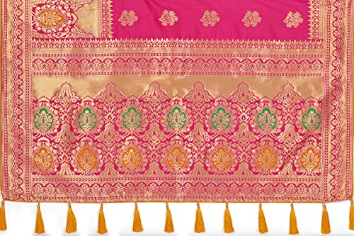 Monjolika Fashion Women's Woven Silk Saree With Blouse Piece (45560_Color_Rani Pink) - Image 7