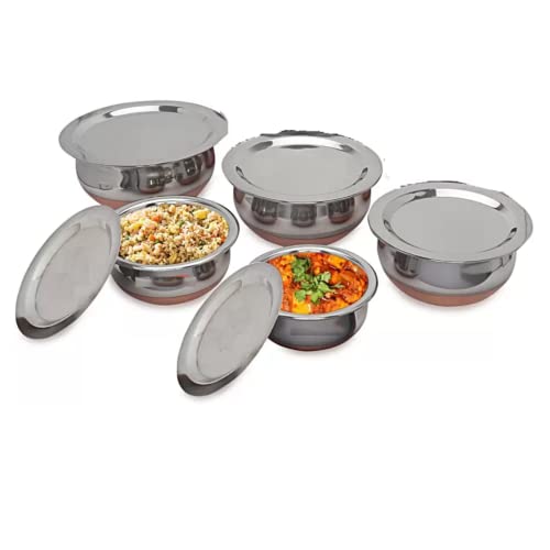 Sprucezone Set of 5 Copper Bottom Stainless Steel Handi Cookware Set (Capacity: 0.5, 0.75, 1, 1.5, 2 LTR) With Lid, Silver - Image 7
