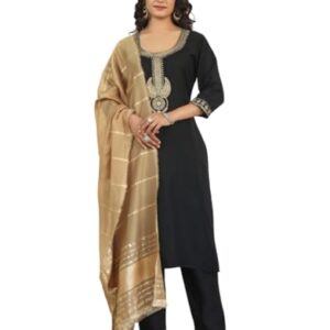GRECIILOOKS Women's Cotton Regular Kurta Set (GL-W.Kurta SET-K2794&P216&D128_Black 01