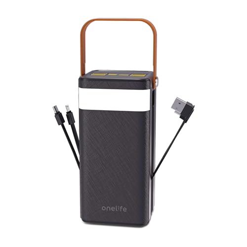 Onelife 50000mAh Power Bank with 22.5W Fast Charging, 7 Outputs, Built-in Cables, LED Light, Digital Display – Not for Air Travel